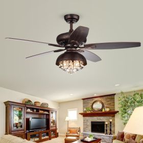 Fredix 5-Blade 52-Inch Speckled Bronze Ceiling Fan with Hooded Crystal Chandelier