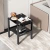 Black Glass Clear Side&End Table, 2-Tier Space End Table , Corner Table