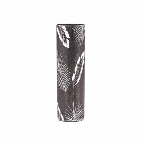 Tropical leaves decorated vase | Glass vase for flowers | Cylinder Vase | Interior Design | Home Decor | Large Floor Vase 16 inch