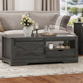 Modern Dark Gray Wood Small Living Room Tables End Side Storage Coffee Table With Storage Barn Door Living Room