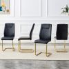 Modern dining chairs with faux leather padded seats, dining room chairs, gold metal leg upholstered chairs, suitable for kitchens, living rooms, bedro