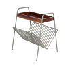 25 Inch Rectangular Metal Frame Side Table, Magazine Rack, Mango Wood Tray Top, Brown, Pewter Gray