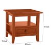 20 Inch Handcrafted Rubberwood Side End Table, 1 Shelf, Rectangular, Honey Brown