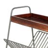 25 Inch Rectangular Metal Frame Side Table, Magazine Rack, Mango Wood Tray Top, Brown, Pewter Gray