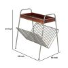 25 Inch Rectangular Metal Frame Side Table, Magazine Rack, Mango Wood Tray Top, Brown, Pewter Gray