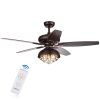 Fredix 5-Blade 52-Inch Speckled Bronze Ceiling Fan with Hooded Crystal Chandelier