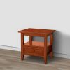 20 Inch Handcrafted Rubberwood Side End Table, 1 Shelf, Rectangular, Honey Brown