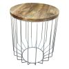 25 Inch Mango Wood Round Side End Accent Table, Tapered Slatted Cage Design, Handcrafted, Natural, Chrome