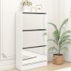 Narrow Shoe Storage Cabinet with Mirror, Wood Slim Shoe Rack 3 Tier Shoe Organizer for Home and Apartment, White