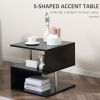 20" Modern End Table, Accent Side Table, S-Shaped Coffee Table with Storage Shelf and Steel Poles, Black