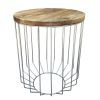 25 Inch Mango Wood Round Side End Accent Table, Tapered Slatted Cage Design, Handcrafted, Natural, Chrome