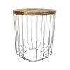 25 Inch Mango Wood Round Side End Accent Table, Tapered Slatted Cage Design, Handcrafted, Natural, Chrome