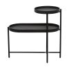 2-Tier Black Side Table with Storage Sofa Table for Living Room Metal Frame & Wooden Desk End Table