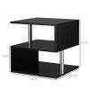 20" Modern End Table, Accent Side Table, S-Shaped Coffee Table with Storage Shelf and Steel Poles, Black