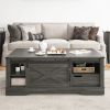 Modern Dark Gray Wood Small Living Room Tables End Side Storage Coffee Table With Storage Barn Door Living Room