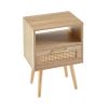 15.75" Rattan End table with drawer and solid wood legs, Modern nightstand, side table for living room, bedroom,natural