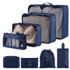 Home Fashion Simple Solid Color Storage Bag (Option: Navy Blue-8Set)