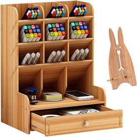 1pc Wooden Desk Organizer, Multi-Functional DIY Pen Holder, Pen Organizer For Desk, Desktop Stationary, Easy Assembly, Home Office Art Supplies Organi (style: With Drawer)