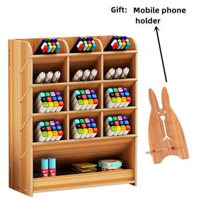 1pc Wooden Desk Organizer, Multi-Functional DIY Pen Holder, Pen Organizer For Desk, Desktop Stationary, Easy Assembly, Home Office Art Supplies Organi (style: Without Drawer)