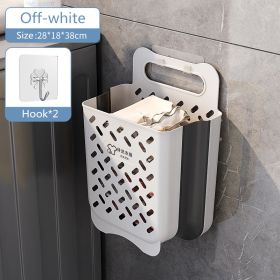 Folding Laundry Basket Bathroom Clothes Storage Organizer Baskets Portable Punch-Free Laundry basket Holder Home Accessories (Color: Off-white L hook)