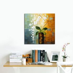 Handmade Abstract Oil Painting Top Selling Wall Art Modern White Flowers Landscape Picture Canvas Home Decor For Living Room Bedroom No Frame (size: 120x120cm)