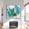 100% Handmade Abstract Oil Painting Top Selling Wall Art Modern Minimalist Blue Color Flowers Picture Canvas Home Decor For Living Room No Frame