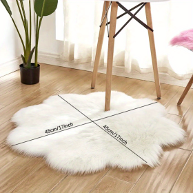 1pc, Soft and Plush Flower Shaped Fur Rug - Faux Sheepskin Area Rug for Bedroom, Sofa, and Nursery - Machine Washable and Perfect for Living Room and (Color: White, size: 17.72*17.72inch)