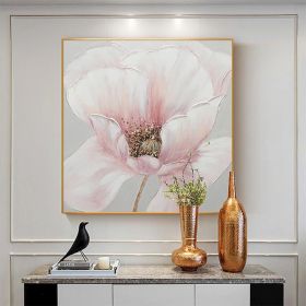 Hand Painted Oil Painting Pink flower Rosebush On Canvas Living Room Hallway Bedroom Luxurious Decorative Painting (style: 1, size: 100x100cm)