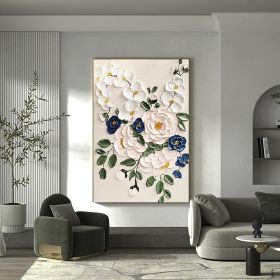 Hand Painted Oil Paintings Large Original Oil Painting White Flower Decor Abstract Wall Art Hand Paint Palette Knife Painting Heavy Textured Painting (style: 1, size: 60X90cm)