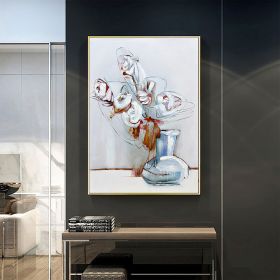 Hand Painted Oil Painting Abstract White Flowers Oil Painting Large Original Floral Canvas Wall Art Modern Living Room Flower Painting Bedroom Decor (style: 1, size: 100x150cm)