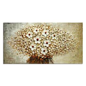 100% Hand-painted modern home decor wall art picture a bunch of beige flowers thick paint palette knife oil painting on canvas (size: 50x100cm)