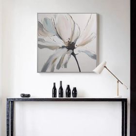 Modern Abstract Hand Painted White Flowers Canvas Wall Art Oil Paintings Posters Large Flowers Home Decoration Canvas (size: 100x100cm)