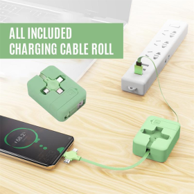 3 In 1 Ins USB Charging Cable Easy Storage Organizer for Office Home Using Chargers Cable Portable USB Charger Line Roll (Color: GREEN)