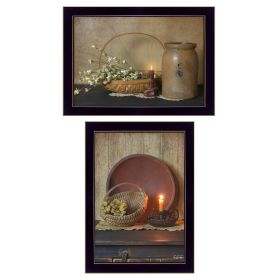 "Candle Light & Flowers" 2-Piece Vignette By Susie Boyer, Ready to Hang Framed Print, Black Frame (Color: as Pic)