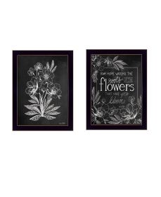 "Vintage Flowers in Bloom" 2-Piece Vignette by HOUSE FENWAY , Ready to Hang Framed Print, Black Frame (Color: as Pic)