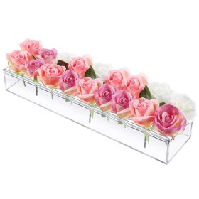 Clear Acrylic Flower Vase Rectangular Floral Centerpiece for Table Decoration Modern Flower Holder for Mother's Day Valentine's Day Wedding Party 12 H (Type: 18Hole)