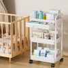 Rolling Utility Cart Movable Storage Organizer with Drawer Lockable Wheels 360 Degree Rotatable Hallow Design for Bedroom Bathroom Kitchen