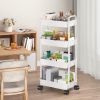 Rolling Utility Cart Movable Storage Organizer with Drawer Lockable Wheels 360 Degree Rotatable Hallow Design for Bedroom Bathroom Kitchen