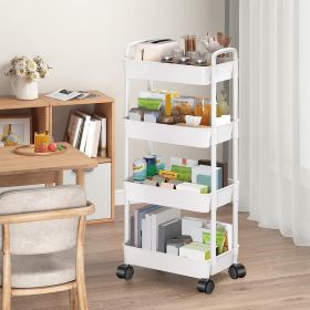 Rolling Utility Cart Movable Storage Organizer with Drawer Lockable Wheels 360 Degree Rotatable Hallow Design for Bedroom Bathroom Kitchen (Color: White, Tier: 4 Tier)