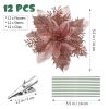 12pcs Christmas Glitter Artificial Poinsettia Flowers Christmas Tree Flowers Hanging Ornaments Party Decoration With Stems Clips