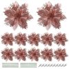 12pcs Christmas Glitter Artificial Poinsettia Flowers Christmas Tree Flowers Hanging Ornaments Party Decoration With Stems Clips