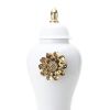 White Ginger Jar with Gilded Flower - Timeless Home Decor