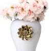 White Ginger Jar with Gilded Flower - Timeless Home Decor